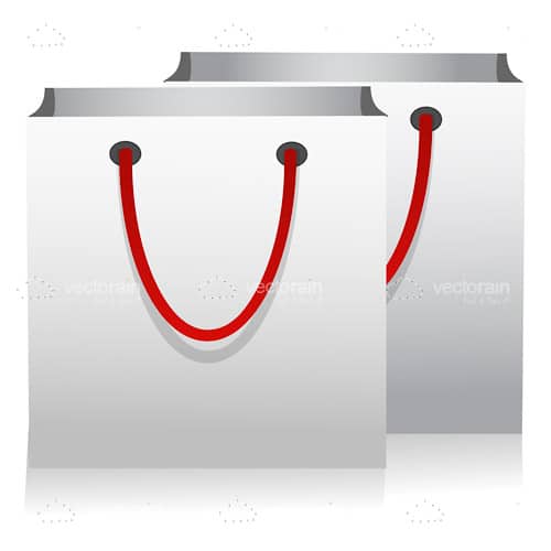 3D White Shopping Bags with Red String Handles